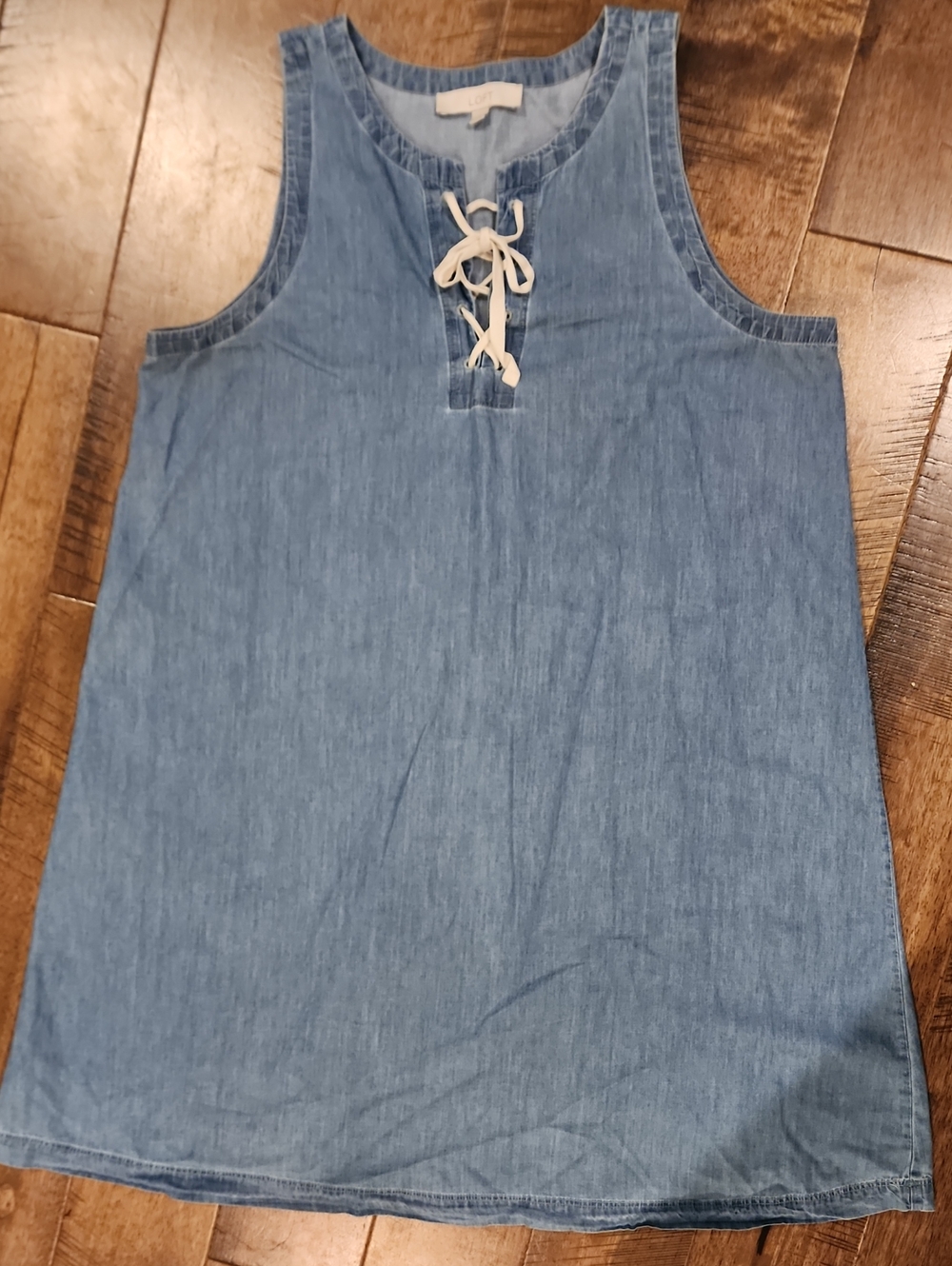 LOFT Sleeveless Denim Lace-Up Knee Length Dress